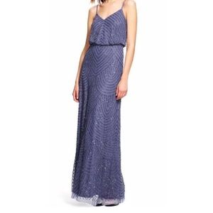 Adrianna Papell Art Deco Beaded Blouson Long Dress
